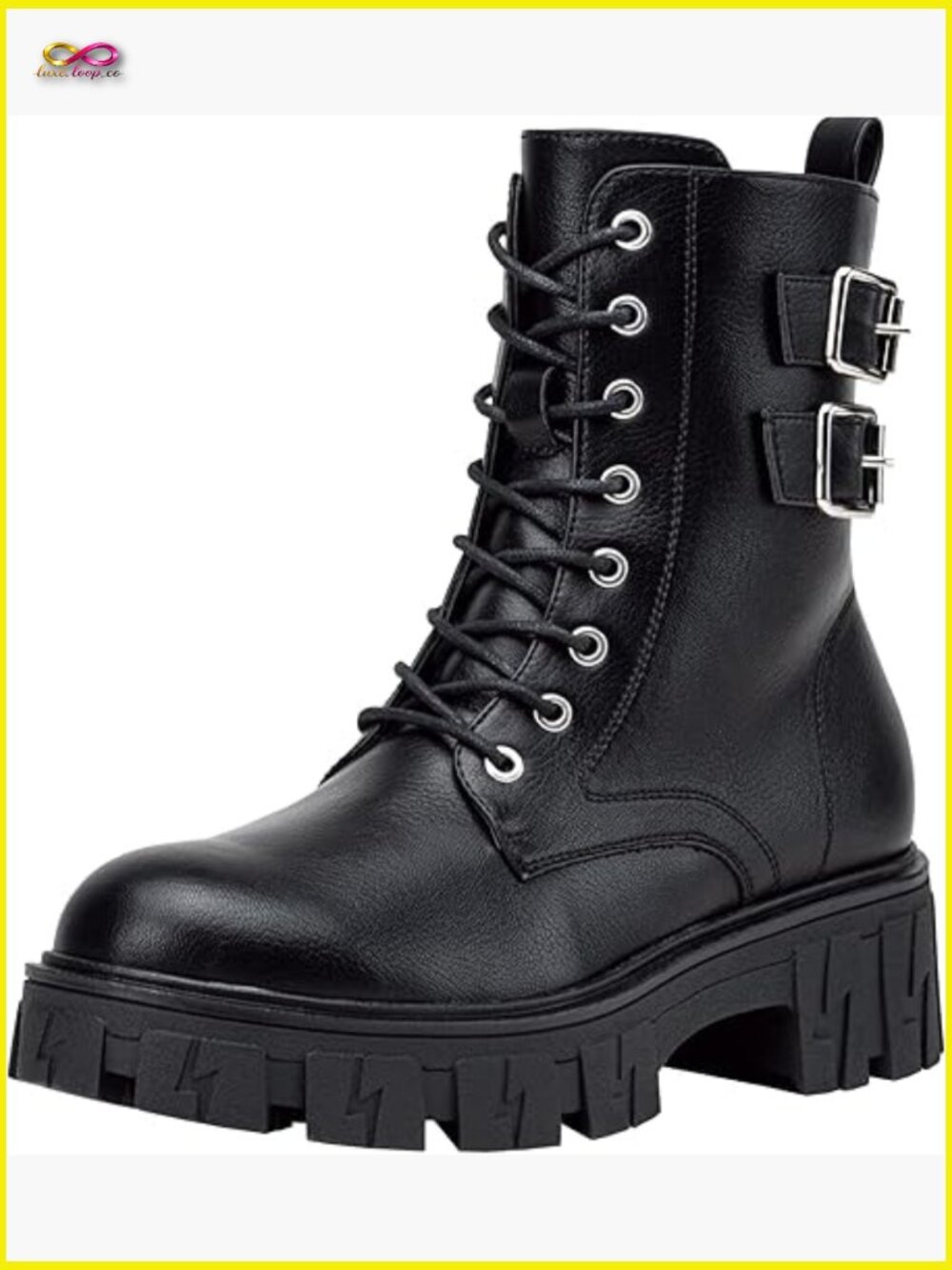 Women's Combat Boots Platform Ankle Booties Lace Up Chunky Heel Inner Zipper